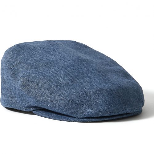 Lock & Co Hatters Glen Linen Flat Cap or Hat in Blue : UK Outlet
